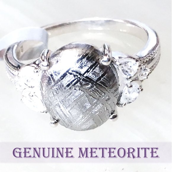 RARE Meteorite Cabochon Ring .925 Silver, Size 6, Genuine Muonionalusta - Picture 11 of 16